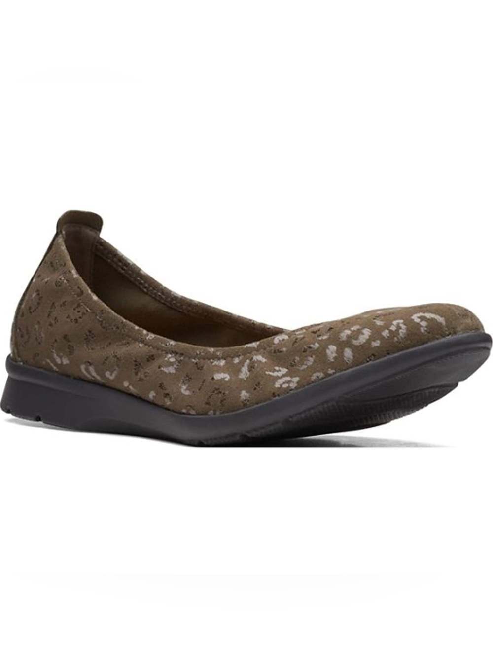 Clarks Jenette Ease Flats Green Animal Print Ballet Slip On Comfort Shoes Size 7 - Picture 1 of 8